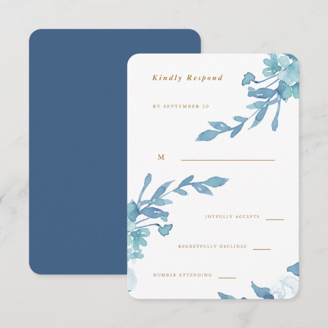 Delicate Floral Bleu et Mariage Foliage Rsvp (Devant / Derrière)