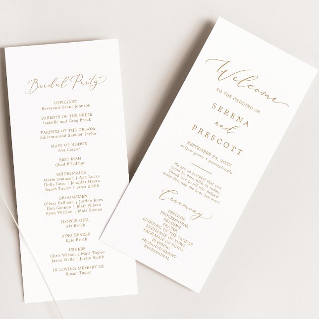 Delicate Gold Calligraphy Wedding Programme (Créateur téléchargé)