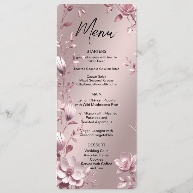 Delicate Pink Floral Frame Menu (Devant)