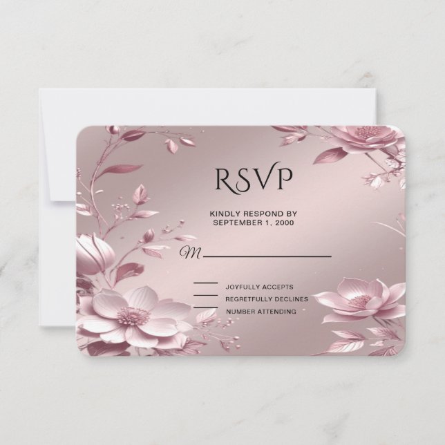 Delicate Pink Floral Frame RSVP Card (Devant)