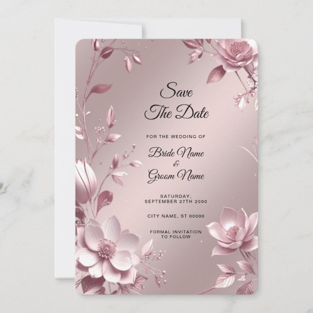 Delicate Pink Floral Frame Save The Date (Devant)