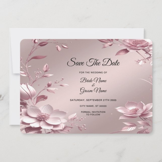 Delicate Pink Floral Frame Save The Date (Devant)