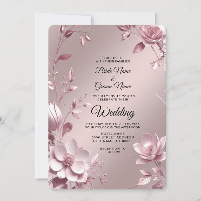 Delicate Pink Floral Frame Wedding Invitation (Devant)