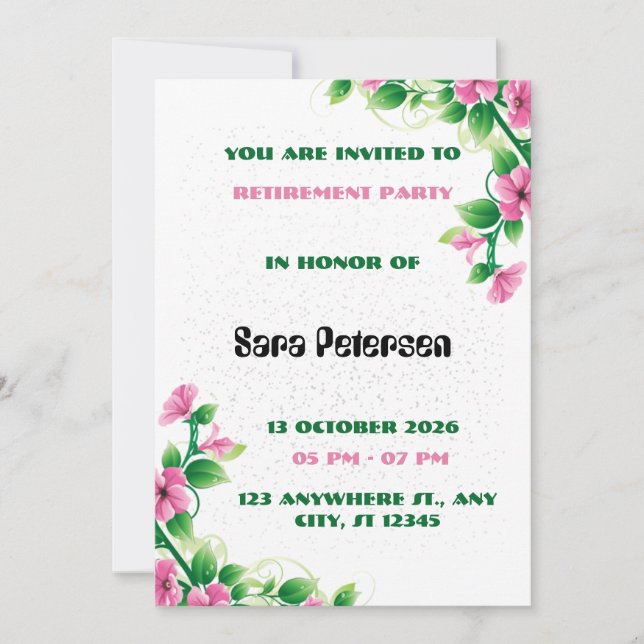 Delicate Pink Flower Retirement Party Invitation (Devant)
