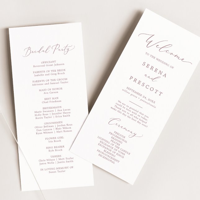 Delicate Rose Gold Calligraphy Wedding Programme (Créateur téléchargé)