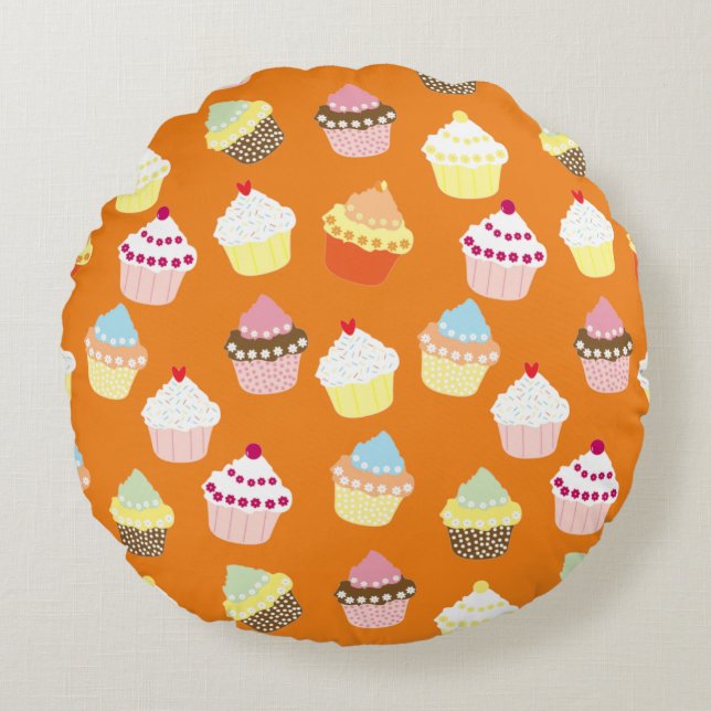 Délicieux Décoré Cupcakes Coussin Rond (Devant)