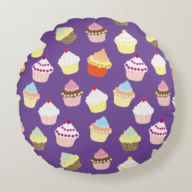 Délicieux Décoré Cupcakes Coussin Rond (Devant)