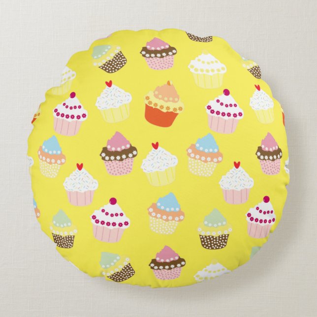 Délicieux Décoré Cupcakes Coussin Rond (Devant)