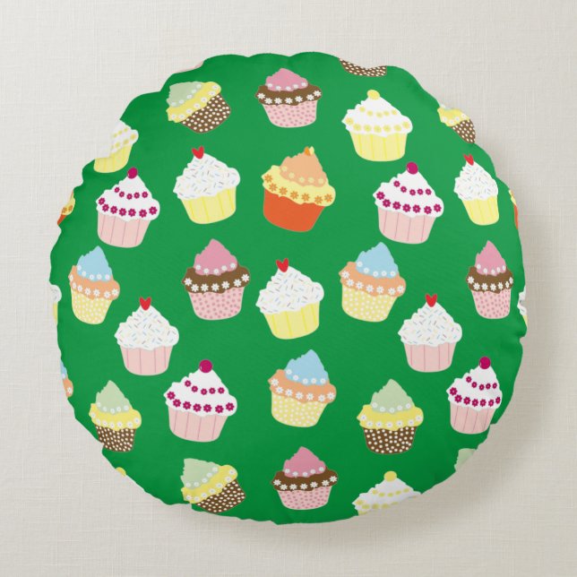 Délicieux Décoré Cupcakes Coussin Rond (Devant)