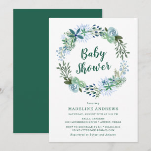 Délicieux floral   Invitation au Baby shower vert