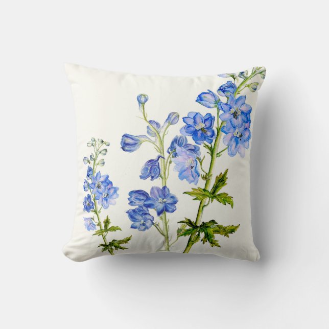 Delphinium bleu fine art floral carré coussin (Recto)
