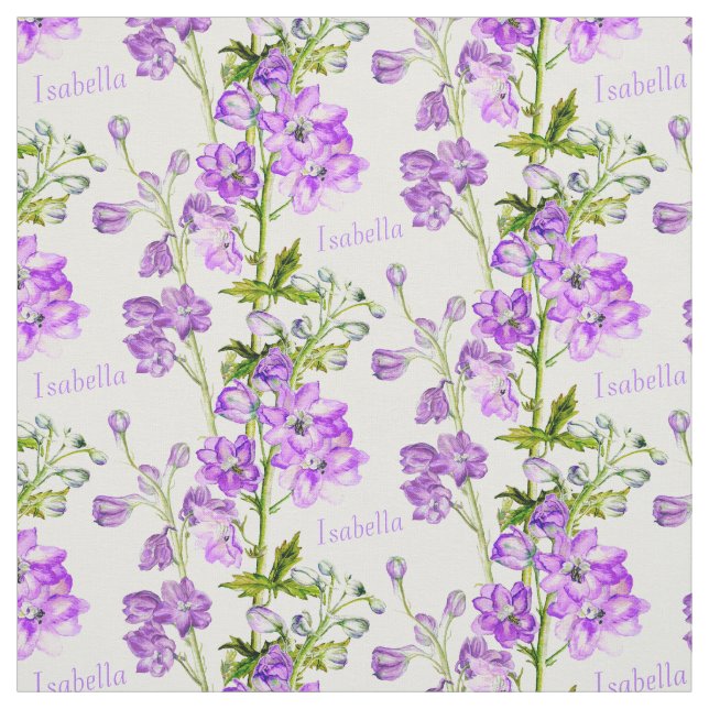 Delphinium botanique art violet blanc nom tissu (Échantillon)