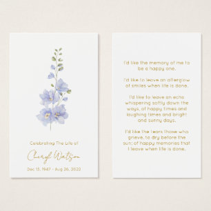 Delphinium   Carte de prière mémorielle simple