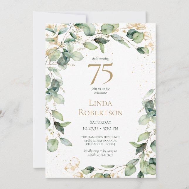 Demande de carte d'anniversaire Eucalyptus pour 75 (Devant)