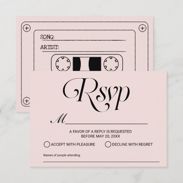 Demande de chansons mariage bande Blush Pink RSVP (Devant / Derrière)