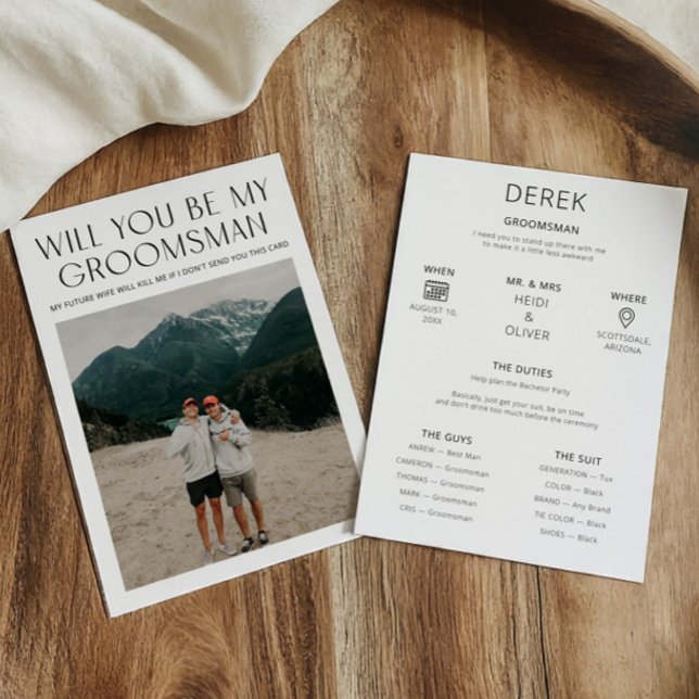 Demande de proposition de photo minimale Carte d'i (Minimal Photo Proposal Request Groomsman Info Card)