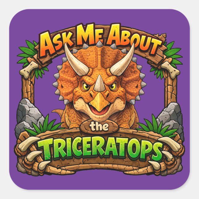 Demandez-moi à propos du Triceratops | Autocollant (Devant)