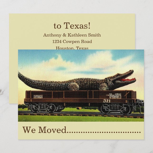 Déménagement drôle d'alligator - Carte de nouvelle (Devant / Derrière)
