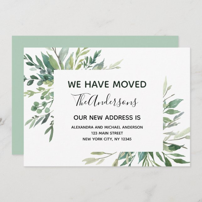 Déménagement Faire-part Eucalyptus verdure (Devant / Derrière)