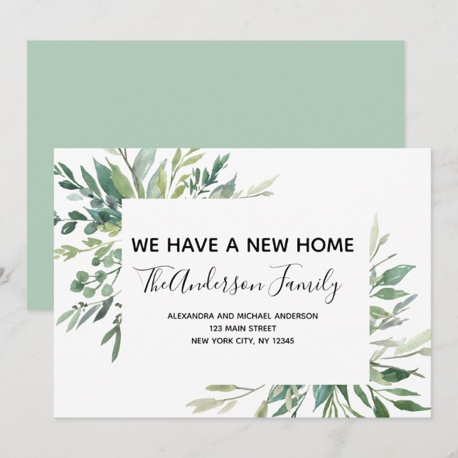 Déménagement Faire-part Eucalyptus verdure (Devant / Derrière)
