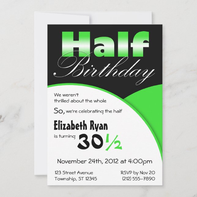 Demi-anniversaire Lime Green Party Invitations (Devant)