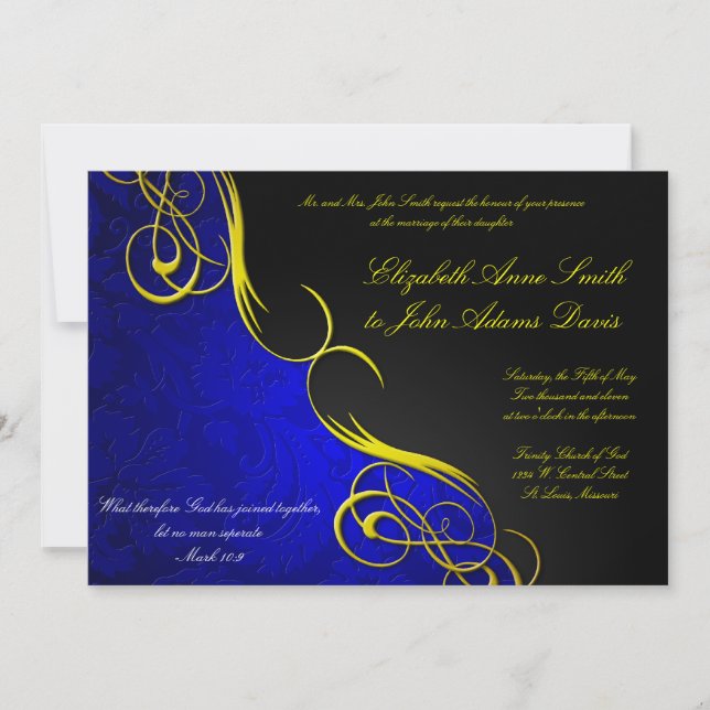 Demi-Damask Faire-part de mariage bleu/noir (Devant)