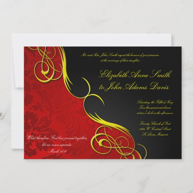 Demi-Damask Faire-part de mariage rouge/noir (Devant)