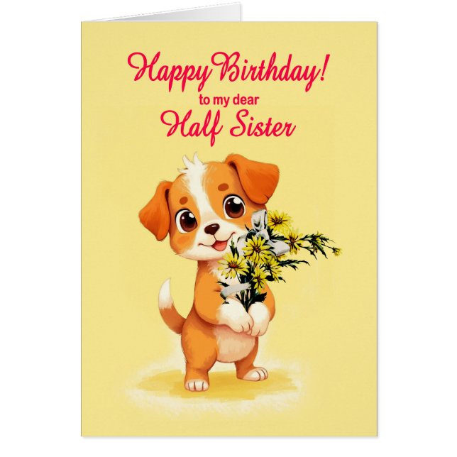 Demi-Soeur Anniversaire Chiot et Fleurs (Devant)