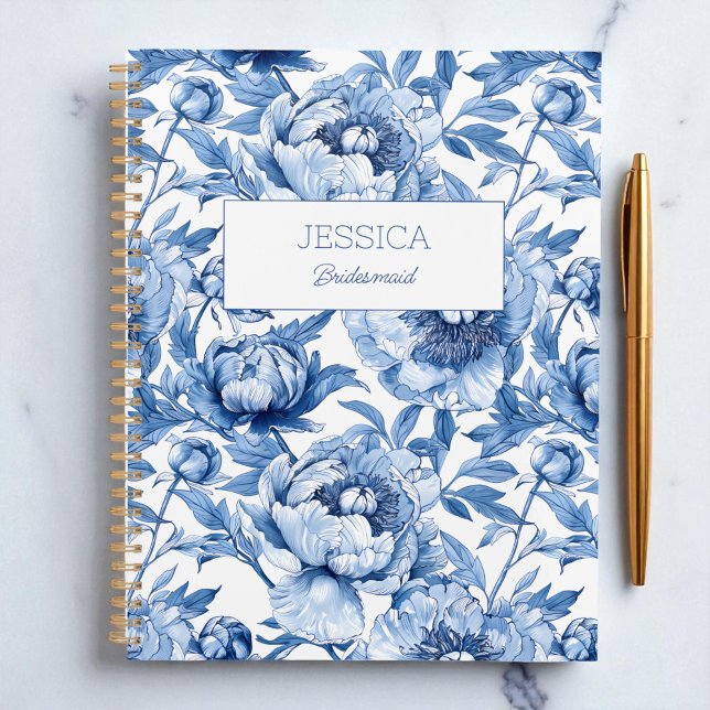 Demoiselle d'honneur moderne à fleurs de chinoiser (Blue Floral Chinoiserie Flower Modern Bridesmaid Planner)