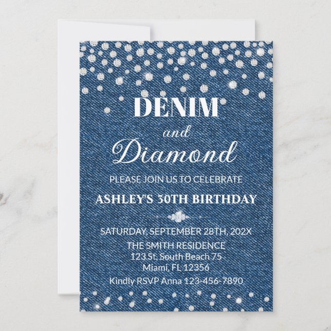 Denim and Diamond Birthday Party Invitation (Devant)