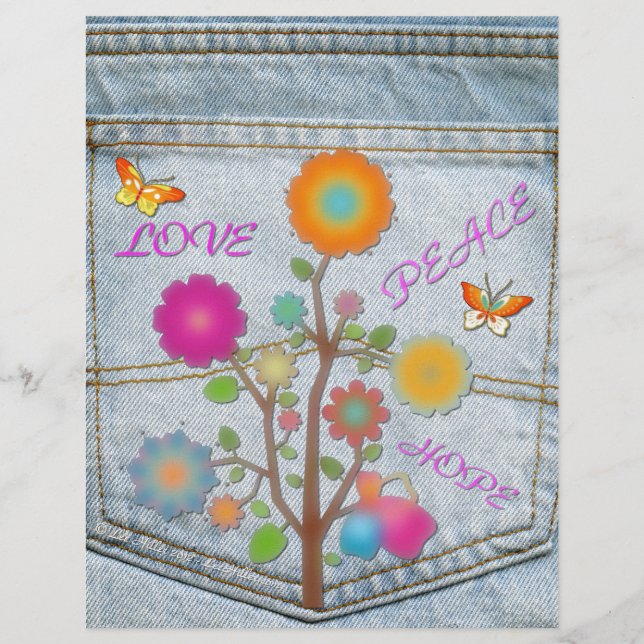 Denim Back Fleurs de poche Paix Aimer Espoir (Devant)