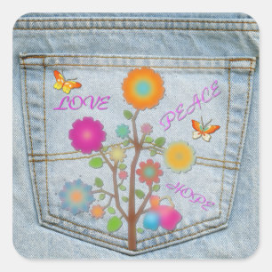 Denim Back Pocket Flowers Peace Love Hope Stickers
