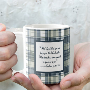 Denim Bleu Sage Vert Blanc Plaid Blessing Mug