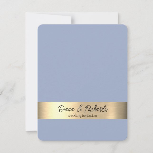 Denim Blue Gold Foil Faire-part de mariage rustiqu (Devant)