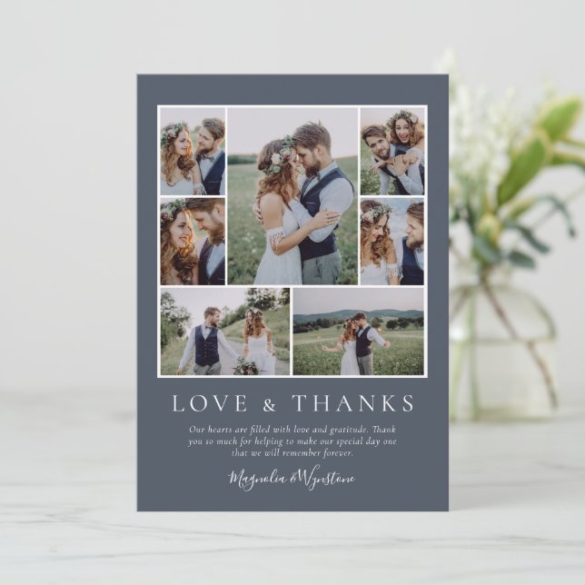 Denim Blue Photo Collage Amour et Merci Mariage (Debout devant)