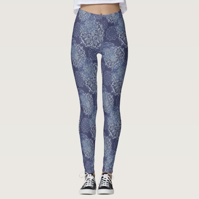 Denim Boho Mandalas Leggings bleus (Devant)