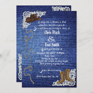Denim, bottes et invitation de mariage de dentelle
