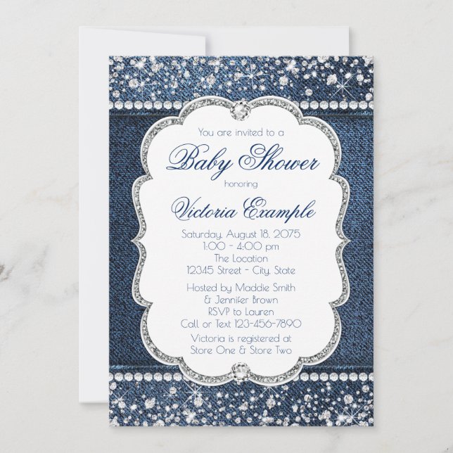 Denim Diamond Baby Shower Invitations (Devant)