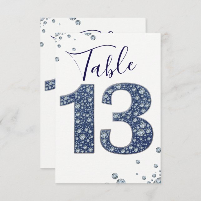 Denim & Diamonds Bling Étincelle Numéro de Table 1 (Devant / Derrière)