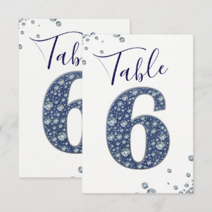 Denim & Diamonds Bling Étincelle Numéro de table 6