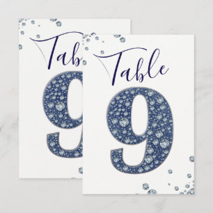 Denim & Diamonds Bling Étincelle Numéro de Table 9
