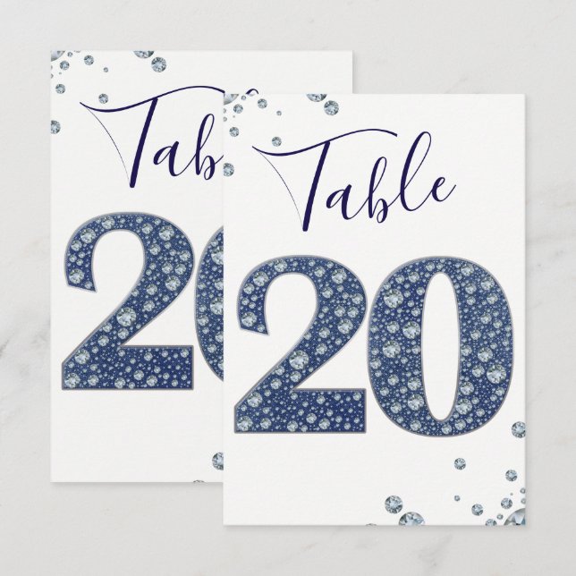 Denim & Diamonds Bling Pailleté Numéro de Table 20 (Devant / Derrière)