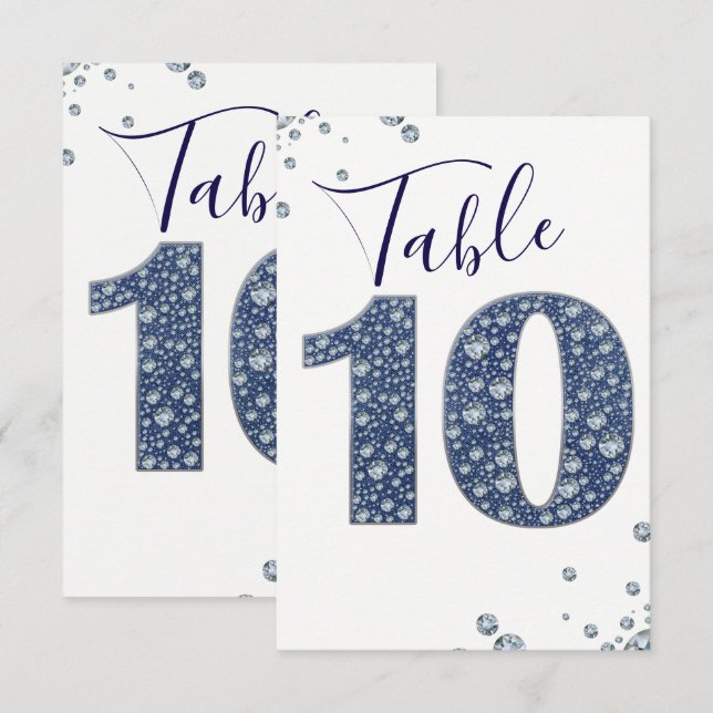Denim & Diamonds Bling Sparkle Numéro de Table 10  (Devant / Derrière)