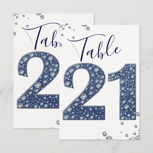 Denim & Diamonds Bling Sparkle Numéro de Table 21 (Devant / Derrière)