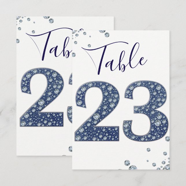 Denim & Diamonds Bling Sparkle Numéro de Table 23 (Devant / Derrière)