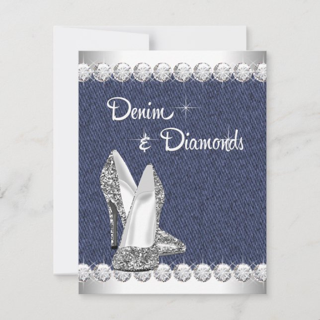 Denim et Diamonds Invitations de fête d'anniversai (Devant)