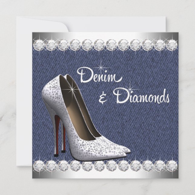 Denim et Diamonds Invitations de fête d'anniversai (Devant)