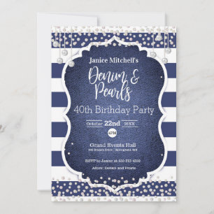 Denim et Pearls 40th Birthday Invitation