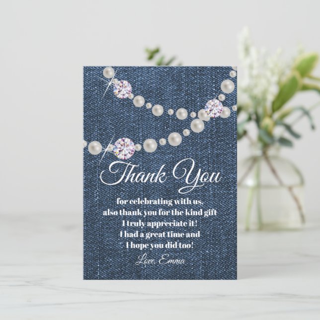 denim et perle de diamant, carte de remerciement (Debout devant)