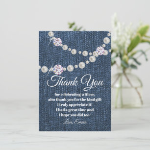 denim et perle de diamant, carte de remerciement